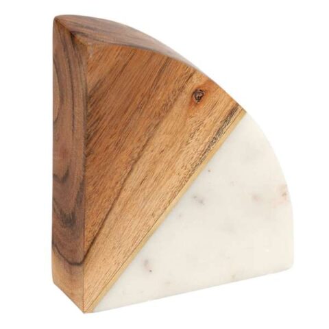 1-Piece Wood & Marble Quarter Circle Bookend, Neutral, sold by At Home