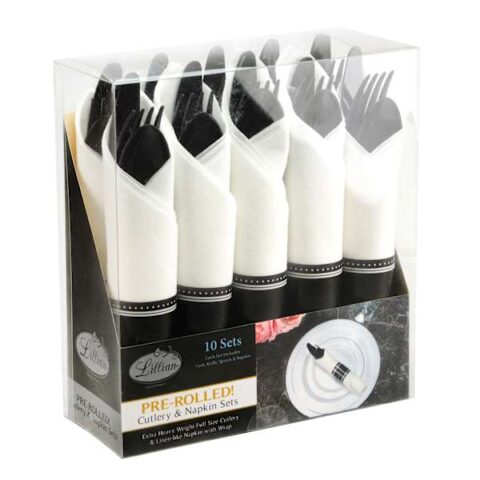 10-Count Pre-Rolled Black Cutlery Set, Plastic, sold by At Home