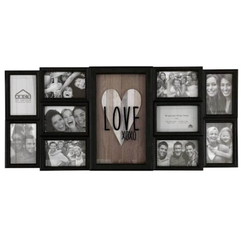 10-Opening Black Collage Picture Frame With Heart, Plastic