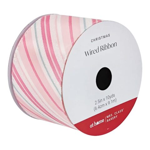 10-Yard Pink Striped Ribbon,2.5", Fabric, sold by At Home