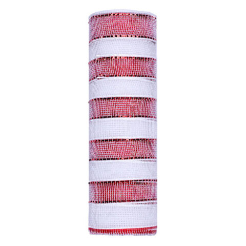 10.5" Red & White Striped Mesh Ribbon, 10Yd, Synthetic, sold by At Home