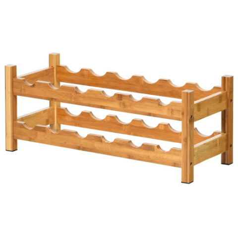 2-Tier 12 Bottles Bamboo Storage Shelf Wine Rack-Natural