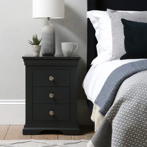 3 Drawer Bedside Table – Chantilly Dusky Black – The Cotswold Company