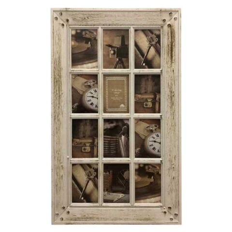 12-Opening Distressed White Window Pane Collage Picture Frame, Plastic