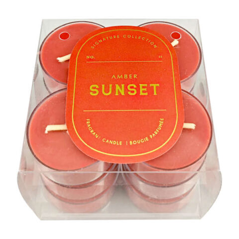 12-Pack Amber Sunset Scented Tealight Candles, Red, Wax, sold by At Home