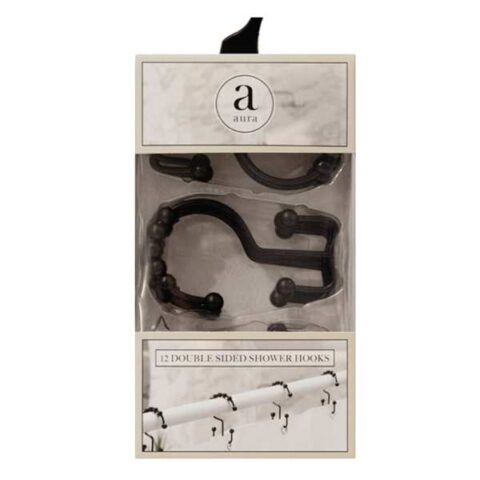 12-Piece Black Double Sided Roller Shower Hooks, Metal, sold by At Home