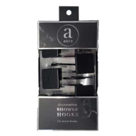 12-Piece Black Flat Square Shower Curtain Hooks, Metal, sold by At Home