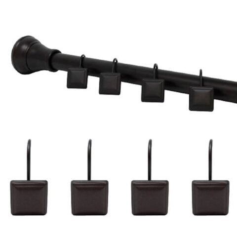 12-Piece Bronze Square Shower Curtain Hooks, Brown, Metal, sold by At Home