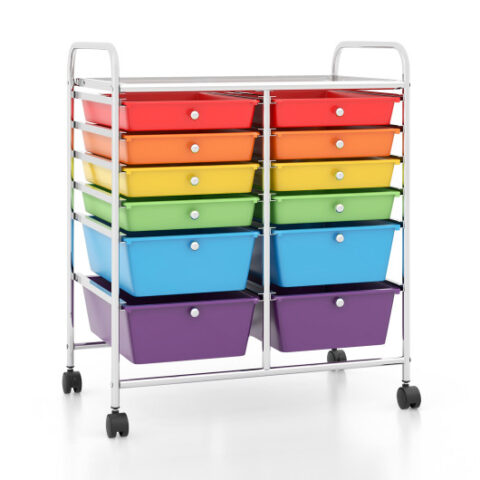 12 Drawers Rolling Cart Storage Scrapbook Paper Organizer Bins-Multicolor