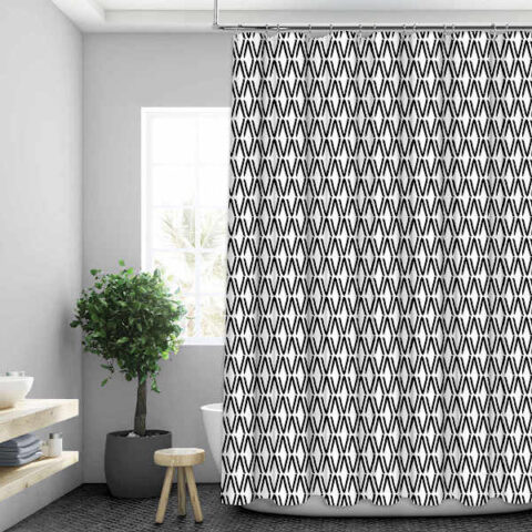 13-Piece Black Distressed Diamonds Shower Curtain Set, Polyester