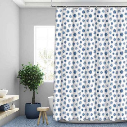 13-Piece Blue Orbiting Dots Shower Curtain Set, Polyester