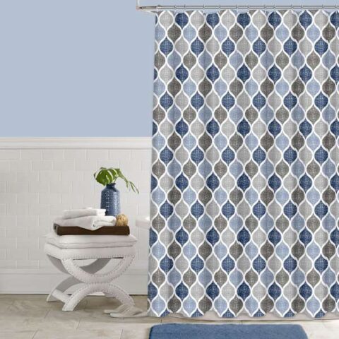 13-Piece Blue Priya Print Shower Curtain Set, Polyester
