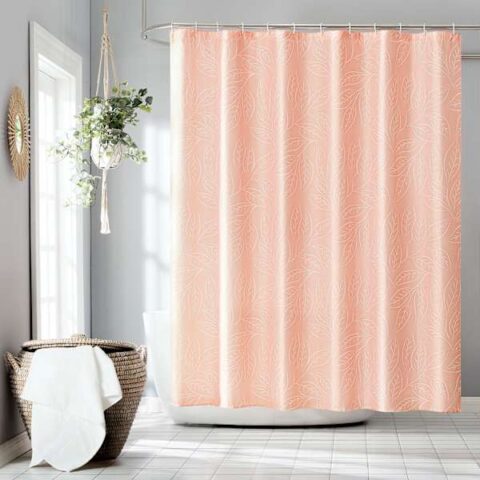 13-Piece Brampton Coral Leaves Shower Curtain Set, Pink, Polyester