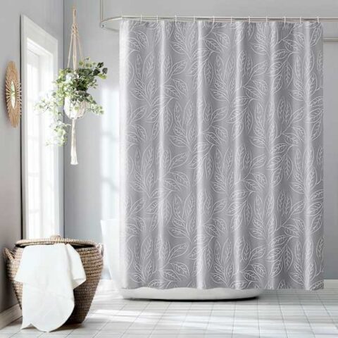 13-Piece Brampton Grey Leaves Shower Curtain Set, Polyester