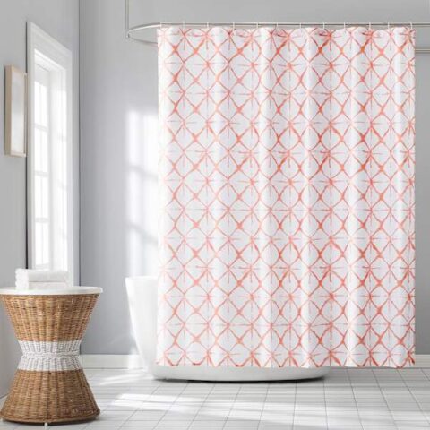 13-Piece Karma Shibori Coral Shower Curtain Set, Orange, Polyester