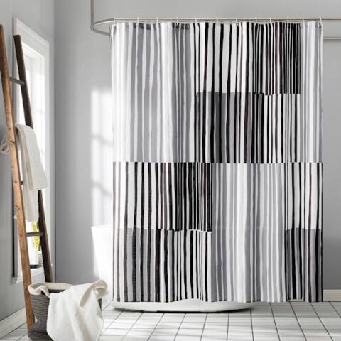 13-Piece Lane Black Multi Stripe Shower Curtain Set, Polyester
