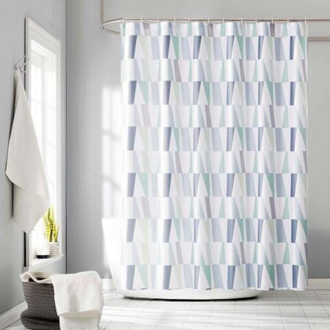 13-Piece Libra Chambray Geometric Shower Curtain Set, Blue, Polyester