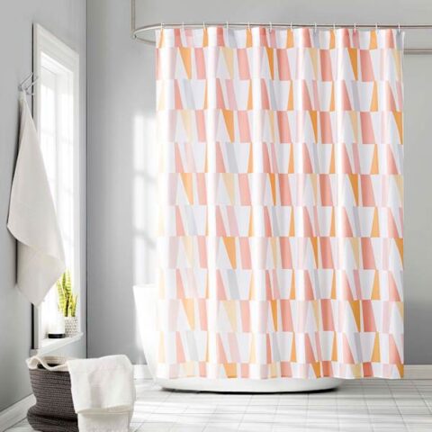 13-Piece Libra Pink Clay Geometric Shower Curtain Set, Polyester
