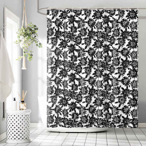 13-Piece Luma Black Floral Shower Curtain Set, Polyester