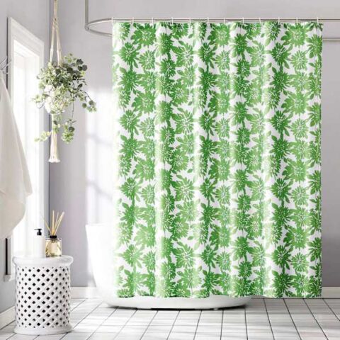 13-Piece Luma Green Floral Shower Curtain Set, Polyester
