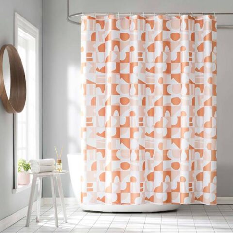 13-Piece Mazi Terracotta Geometric Shower Curtain Set, Orange, Polyester