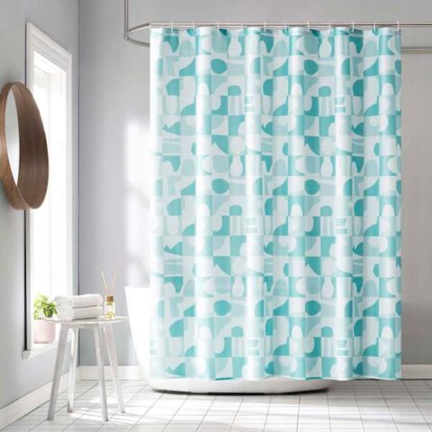 13-Piece Mazi Turquoise Geometric Shower Curtain Set, Blue, Polyester