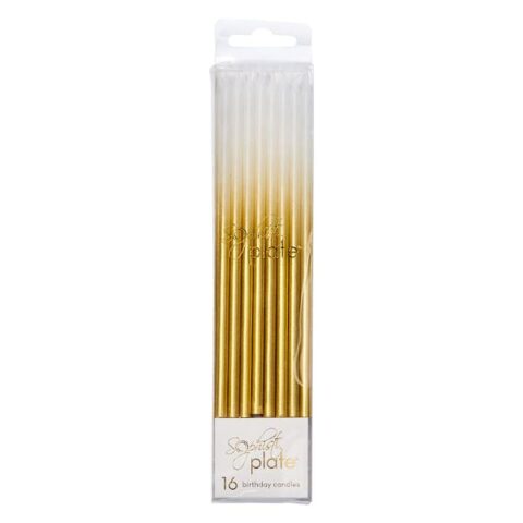 16-Count White & Gold Birthday Candles, Wax, sold by At Home