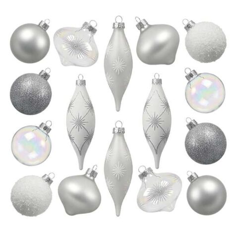 16-Count White & Silver Glass Ornament Set, sold by At Home