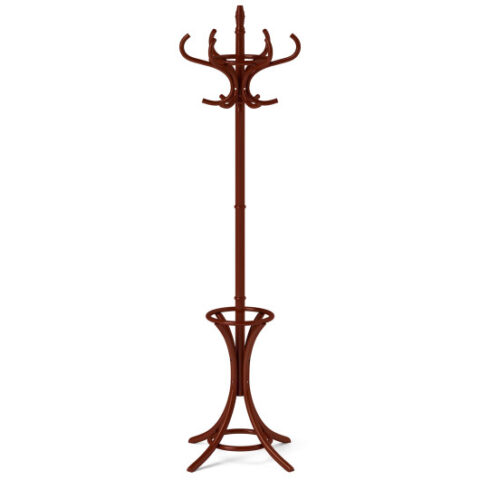 Wood Standing Hat Coat Rack with Umbrella Stand-Brown