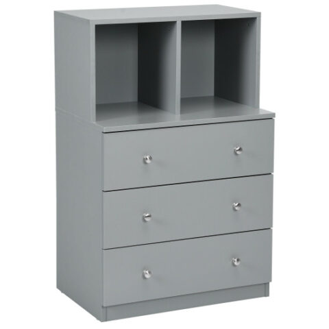 3 Drawer Dresser with Cubbies Storage Chest for Bedroom Living Room-Gray