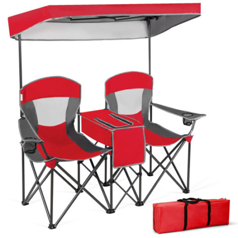 Patented Portable Folding Camping Canopy Chairs with Cup Holder-Red