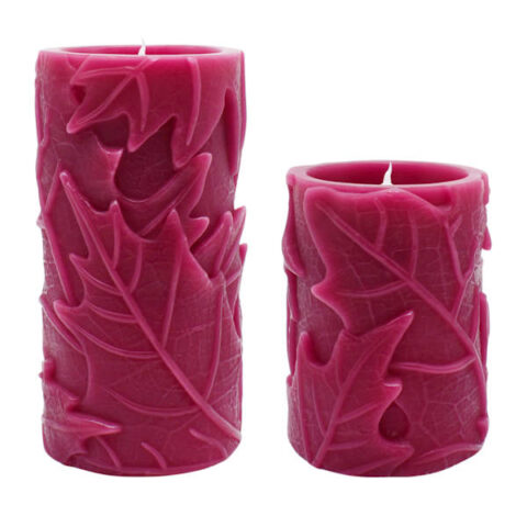 2-Count Burgundy Leaf Embossed Pillar Candles, Red, Wax, sold by At Home