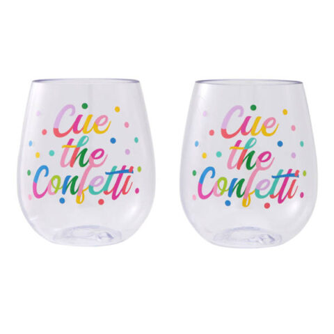 2-Count Cue The Confetti Plastic Wine Glass Set, sold by At Home