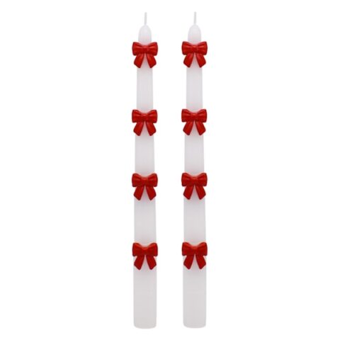 2-Count Red Tapers Candles With Bows, 10", Wax, sold by At Home