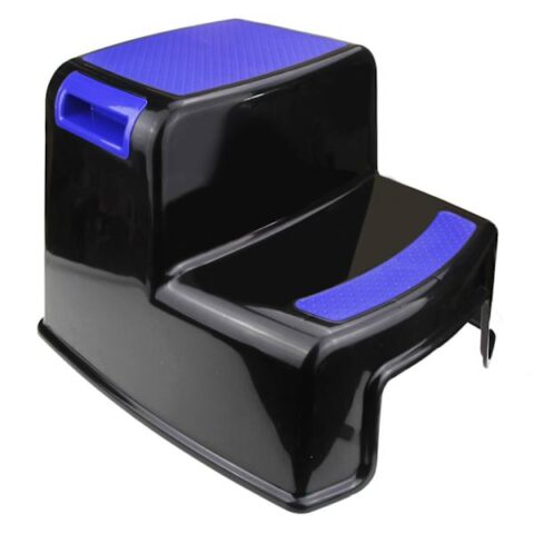 2-Fold Black & Blue Step Stool, Plastic, sold by At Home