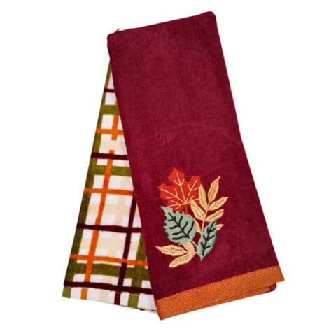 2-Pack Fall Ambrosia Leaf & Check Hand Towels, Cotton, sold by At Home