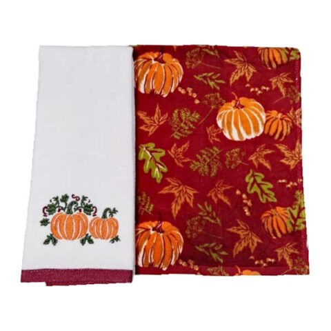 2-Pack Fall Ambrosia Pumpkin & Leaf Hand Towels, Cotton, sold by At Home