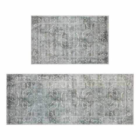2-Pack Freya Green Medallion Rug Washable Rugs, 20"x32"/2'X5', Polyester