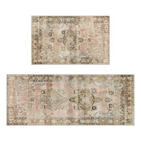 2-Pack Freya Pink Medallion Rug Washable Rugs, 20"x32"/2'X5', Polyester