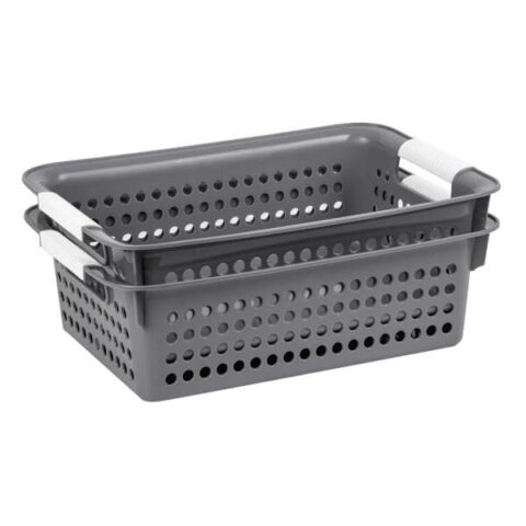 2-Pack Grey Circle Cutout Storage Basket, 13L, Plastic, sold by At Home