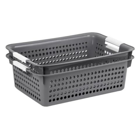 2-Pack Grey Circle Cutout Storage Basket, 8L, Plastic, sold by At Home