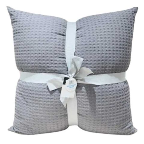 2-Pack Grey Waffle Throw Pillows, 24", Cotton, sold by At Home