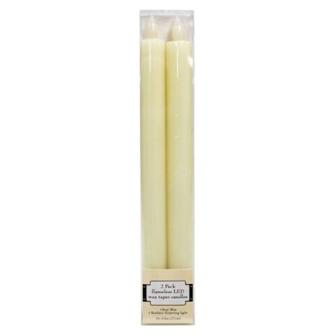 2-Pack Ivory Led Flameless Taper Candles, 10", White, Wax, sold by At Home