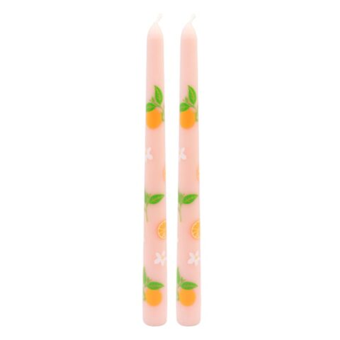 2-Pack Orange Printed Pink Taper Candles, 10", Wax, sold by At Home