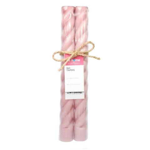2-Pack Pink Unscented Twisted Taper Candles, 10", Wax, sold by At Home
