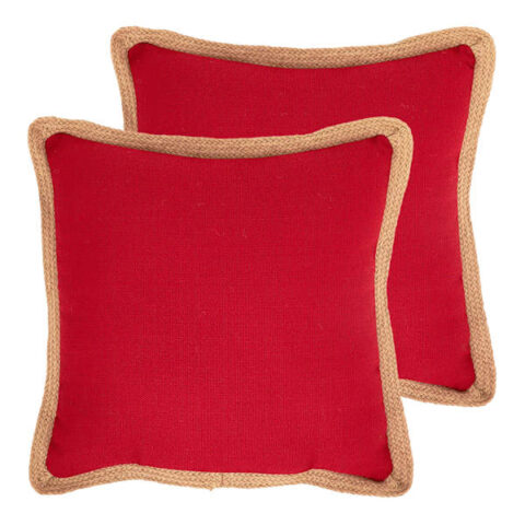 2-Pack Red Jute Trim Outdoor Throw Pillow, 18", Polyester, sold by At Home