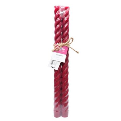 2-Pack Red Unscented Twisted Taper Candles, 14", Wax, sold by At Home