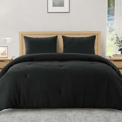 2-Piece Black Waffle Comforter Set, Twin/twin Xl, Cotton, sold by At Home