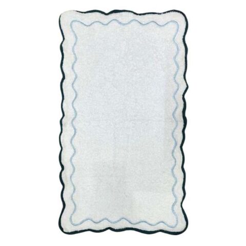 2-Piece Blue Embroidered Scalloped Terry Hand Towel, Cotton