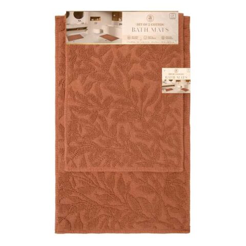 2-Piece Brick Woven Leaves Cotton Bath Rug Set, Orange, sold by At Home